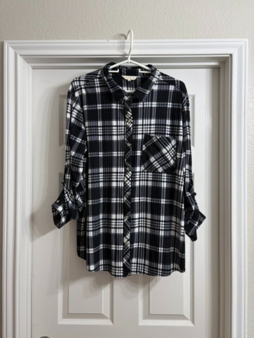 Eden & Olivia Women's Black and White Plaid Blouse, Size 1X